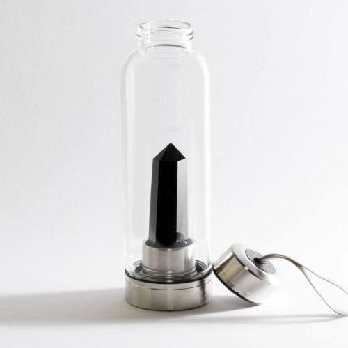زجاجة ماء أنيقة وعصرية مع حجر Black obsidian الخام