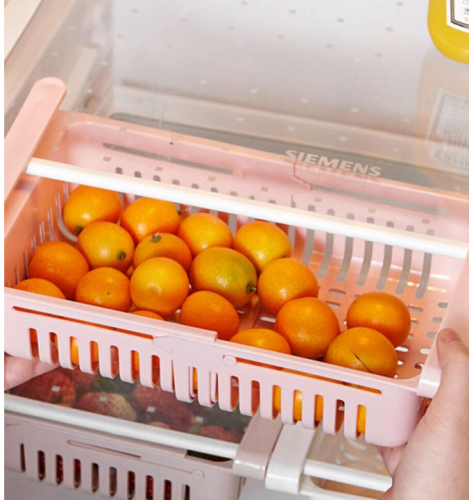 منظم صندوق تخزين ثلاجة لون وردي 1قطعة قابله للتمدد