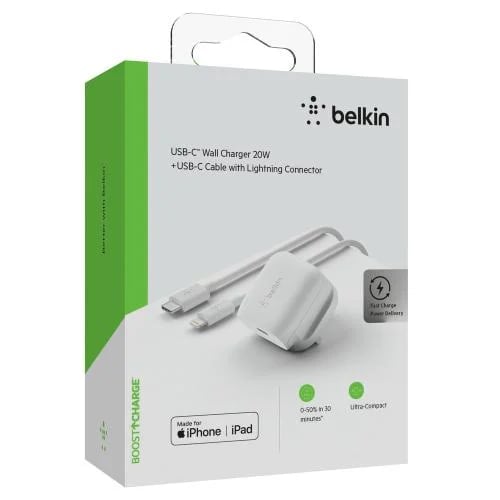 شاحن مع كيبل من USB-C إلى Lightning - أبيض - 20واط