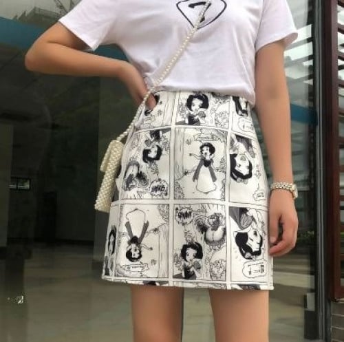 تنورة سنووايت أسود أبيض -فتيات - قماش الليكرا