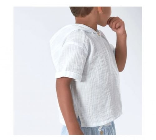 قميص هودي بقماش الشاش ابيض مناسب للجنسين