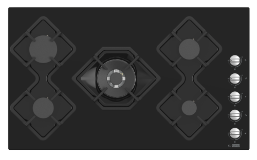 General 90cm Built-in Gas Hob, 5 Burners, Black Pa...