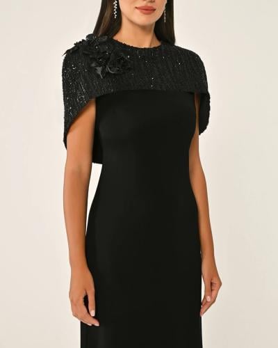 ‏‎فستان سهرة الفابيتا كريب اسود بكيب