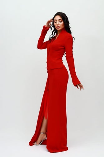 فستان بليزر رسمي كريب انيق برقبة عالية واكمام طويل...