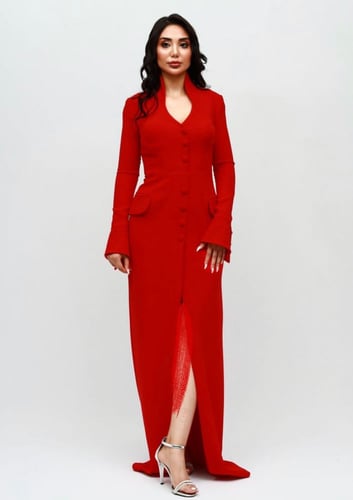 فستان بليزر رسمي كريب انيق برقبة عالية واكمام طويل...