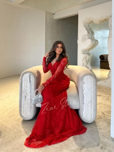 فستان لا روج سهره دانتيل احمر