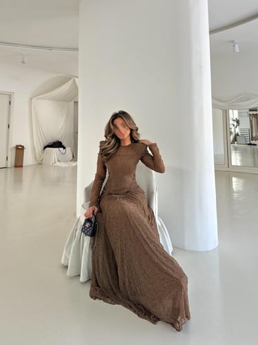 فستان موكا موس دانتيل ماكسي