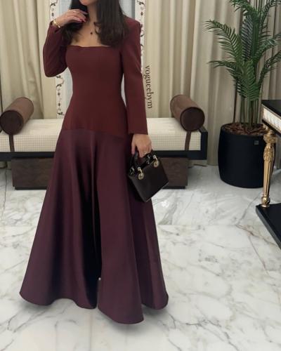 فستان مناسبات فخم برغندي بقصة منخفضة