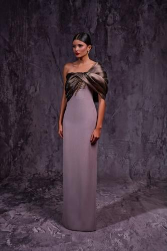 فستان بكتف واحد طويل سهرة كريب و اورجنزا