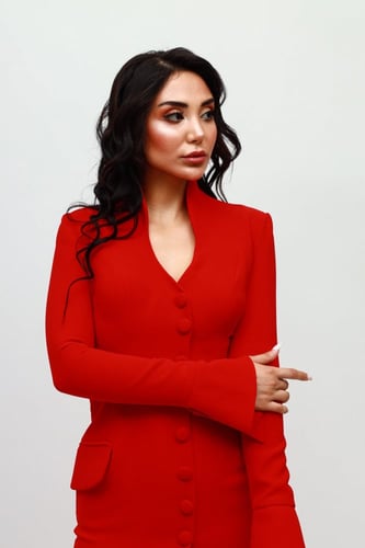 فستان بليزر رسمي كريب انيق برقبة عالية واكمام طويل...