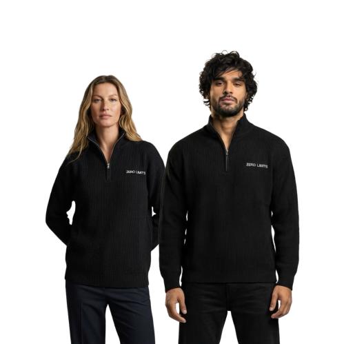سترة تريكو سوداء اللون Knit Zip-Up Sweater