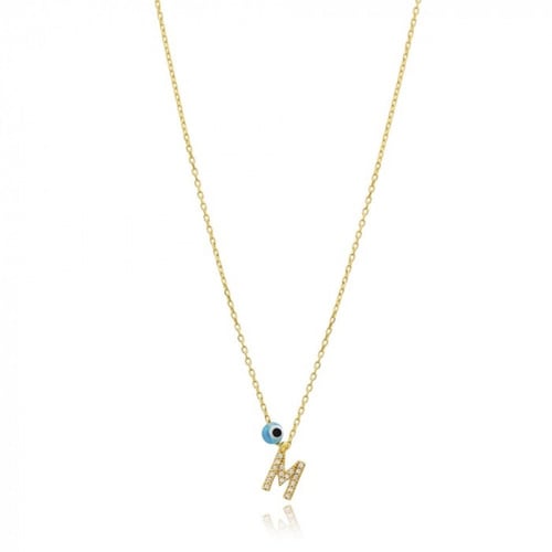 قلادة جذابة وبراقة بلمعة الذهب مزينة بحرف M والخرز...