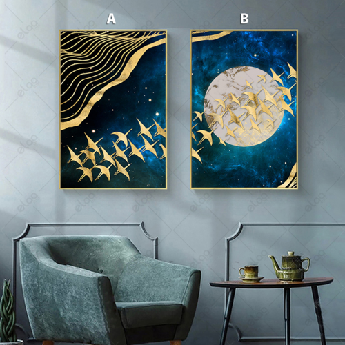 لوحات فن تجريدي لطيور مهاجرة ومجموعة فراشات باللون...