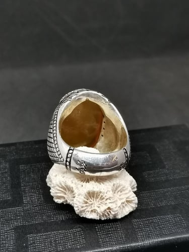 خاتم الفضة بحجر عقيق خرساني ايراني أصفر بصياغة نور...