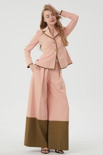 طقم بلوزة وبنطلون وردي واخضر