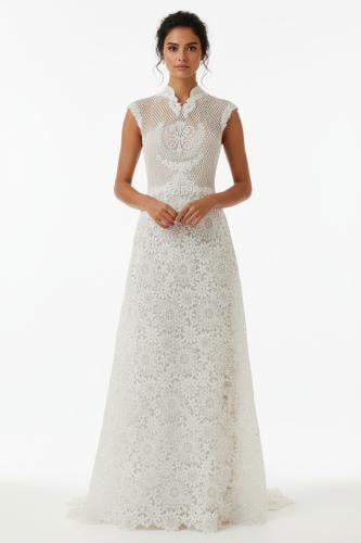 فستان دانتيل بيج رملي