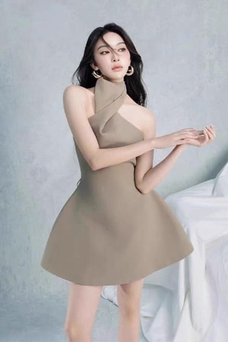 فستان زيتي قصير