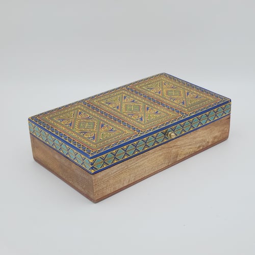 طقم صندوقين خشبي كلاسيك بنقوش نجديه باللون الأزرق