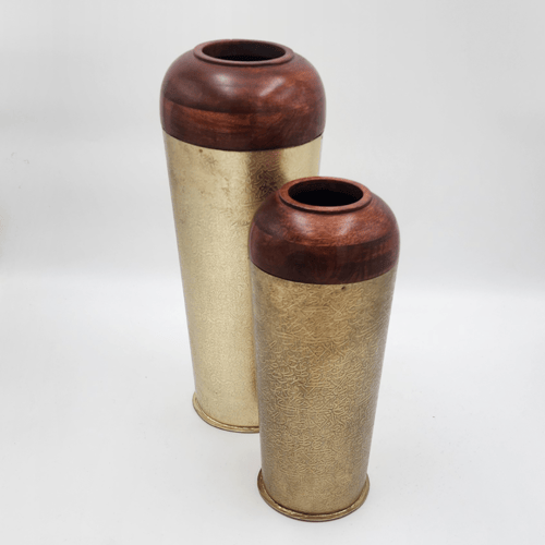 فازة مزهرية خشبية فاخرة مع ستيل ذهبي وحروف عربية م...