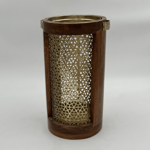 شمعدان خشبي فاخر بلمسات فضية منقوشة – 3 مقاسات - ش...