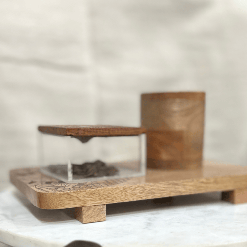 طقم مبخرة وصينية خشب بنقش كلاسيكي مع علبة أكريليك...