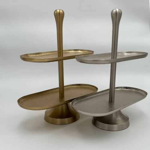 ستاند تقديم من طبقتين للضيافة – ستيل فضي وذهبي - س...