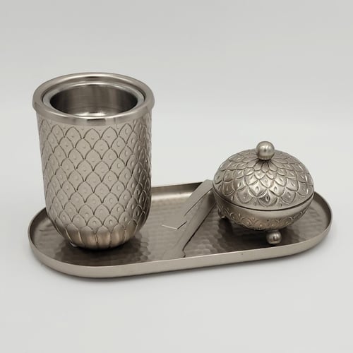 طقم تقديم بخور ستيل فضي مع ملقاط وصينية وعلبة بخور...