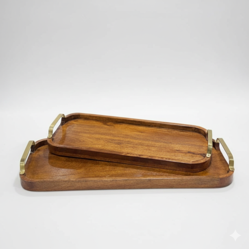 طقم صواني تقديم خشب غامق مانجو طبيعي قطعتين - مودر...