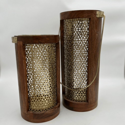 شمعدان خشبي فاخر بلمسات فضية منقوشة – 3 مقاسات - ش...