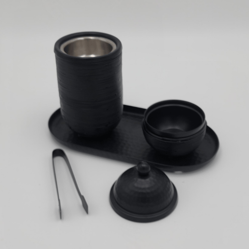 طقم مبخرة وعلبة عود وصينية ستيل أسود بتصميم موردن...