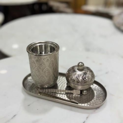 طقم مباخر أريج الفضي – 3 قطع بتصميم مودرن أرابيسك...