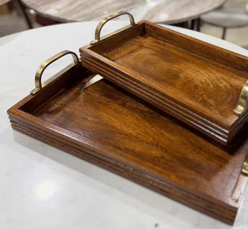 طقم صواني طوفريات ضيافة خشبية فاخرة للتقديم بمسكات...