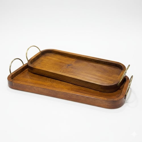 طقم صواني صينية تقديم خشب غامق مانجو طبيعي فاخرة ب...