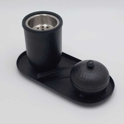 طقم بخور فاخر مع صينية وملقاط بتصميم خطوط مودرن أن...