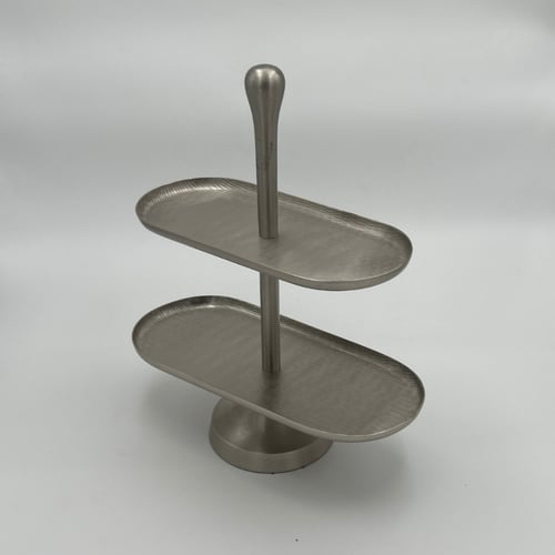 ستاند تقديم من طبقتين للضيافة – ستيل فضي وذهبي - س...