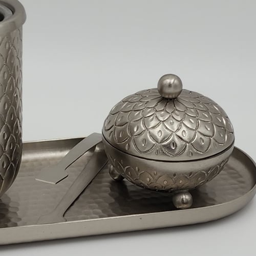 طقم تقديم بخور ستيل فضي مع ملقاط وصينية وعلبة بخور...