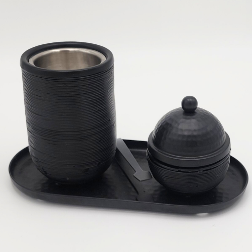 طقم مبخرة وعلبة عود وصينية ستيل أسود بتصميم موردن...