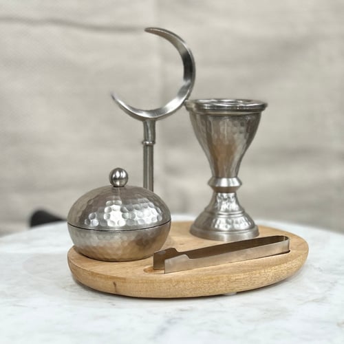 طقم مبخرة وصينية وعلبة بخور مع ملقاط ومجسم هلال خش...