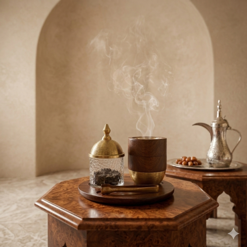 طقم بخور لاغت - خشب مانجو طبيعي مع لمسات ذهبية مطر...