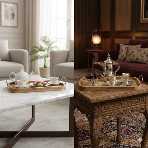 طقم صواني صينية تقديم خشب فاتح مانجو طبيعي فاخرة ب...