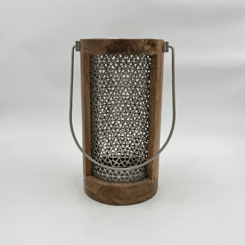 شمعدان خشبي فاخر بلمسات فضية منقوشة – 3 مقاسات