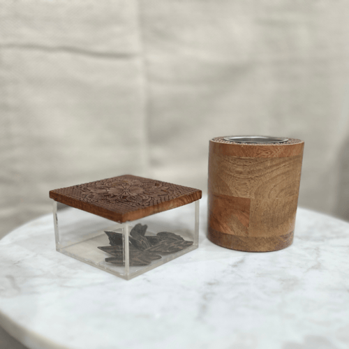 طقم مبخرة وصينية خشب بنقش كلاسيكي مع علبة أكريليك...