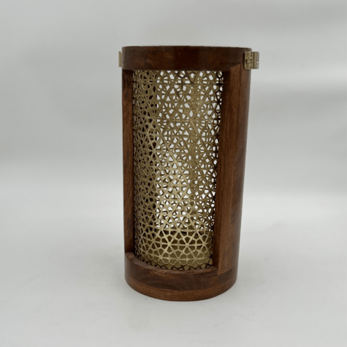 شمعدان خشبي فاخر بلمسات فضية منقوشة – 3 مقاسات - ش...