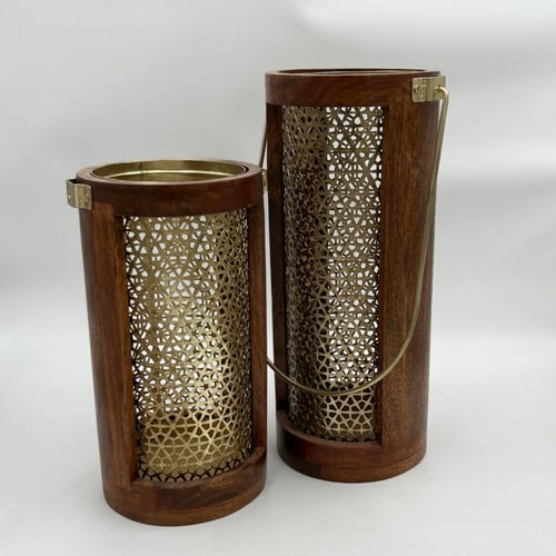 شمعدان خشبي فاخر بلمسات فضية منقوشة – 3 مقاسات - ش...