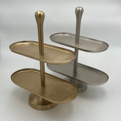 ستاند تقديم من طبقتين للضيافة – ستيل فضي وذهبي - س...