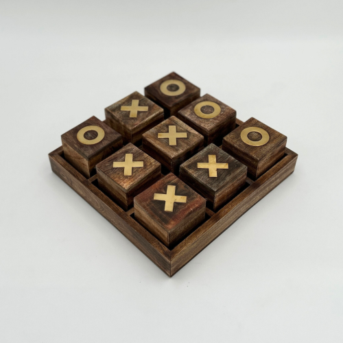 لعبة إكس أو خشبية بقطع ستيل ذهبي – تصميم فاخر - لع...