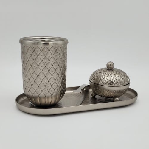 طقم تقديم بخور ستيل فضي مع ملقاط وصينية وعلبة بخور...