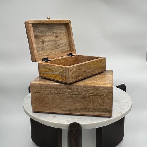 طقم صناديق خشب مانجو طبيعي للزينة والتخزين - طقم ص...