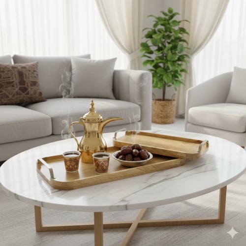 طقم صواني تقديم خشب فاتح مانجو طبيعي قطعتين - مودر...