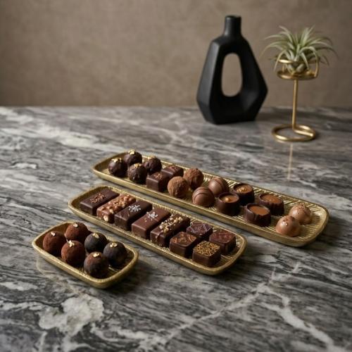 طقم صواني "لينير" النحيفة للتقديمات الفاخرة ذهبي -...